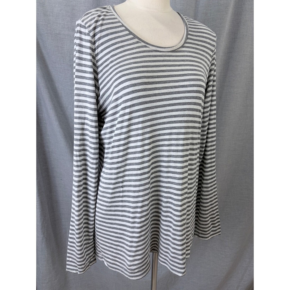 Eileen Fisher Cashmere Blend‎ Grey Striped Scoop Neck Long Sleeve Top XL